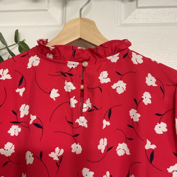J. Crew Vibrant Red Floral Blouse - Picture 3 of 6